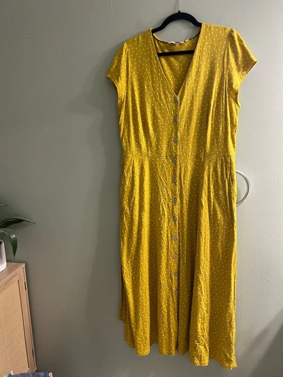 Boden yellow and white polka dot button-down midi dress - Picture 3 of 8
